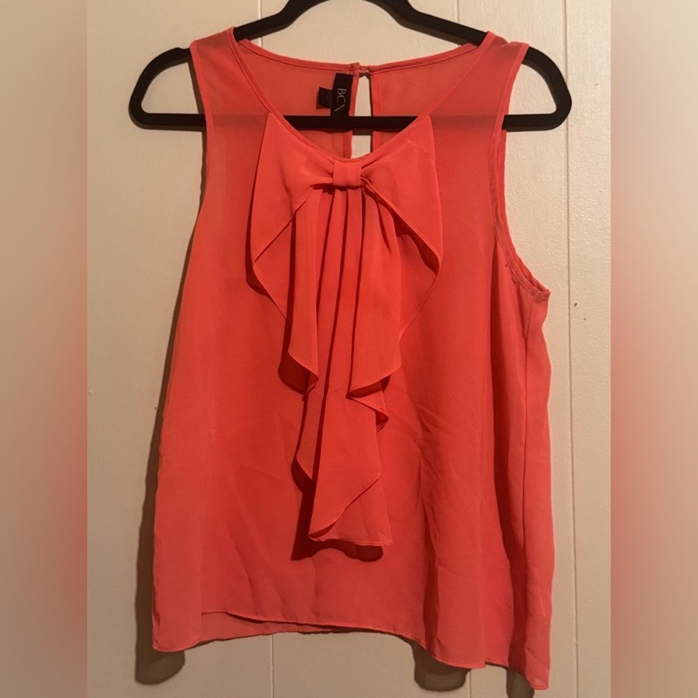 BCX Women Medium Elegant Coral Sleeveless‎ sheet Tank Blouse with Bow